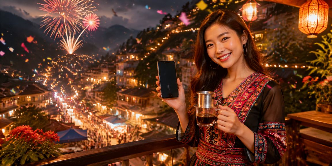 Người dùng tại Sapa dùng điện thoại chơi casino trực tuyến bên ly cà phê